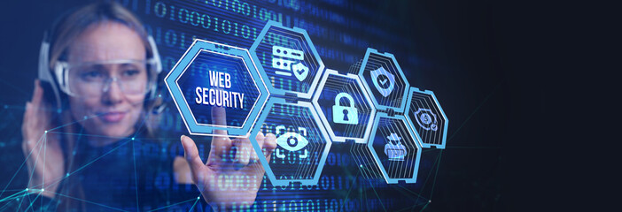 Web security. Cyber security, computer data encryption and internet protection.