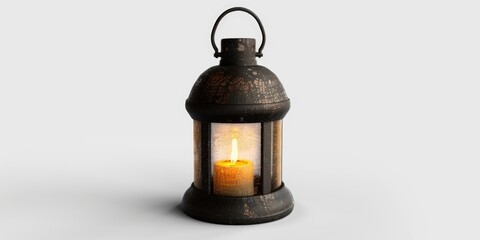 A single candle lit up on a wooden or metal table, perfect for adding warmth and ambiance to any setting