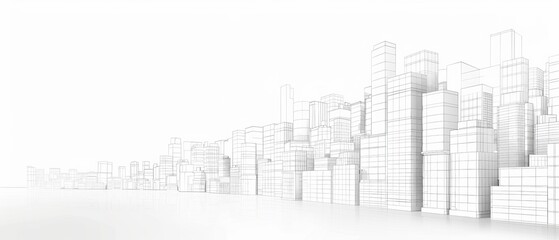 Abstract City Skyline Drawing in a minimalist style, featuring outlines of skyscrapers and urban buildings.