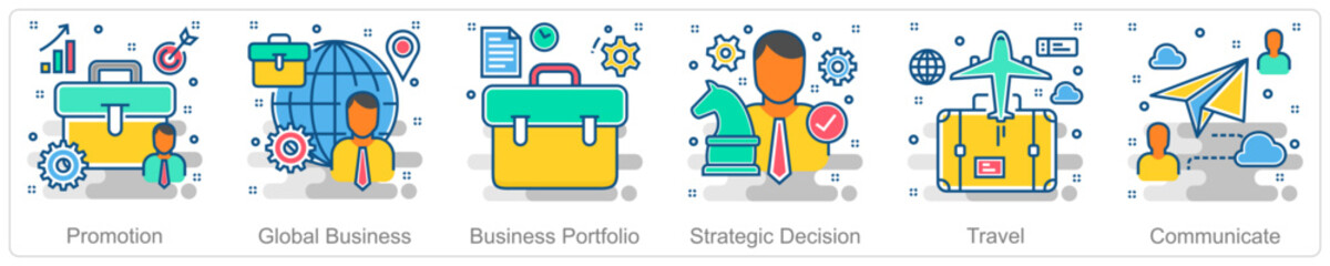 A set of 6 Business icons as promotion, global business, business portfolio