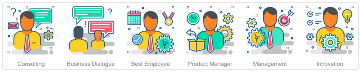 A set of 6 Business icons as consulting, business dialogue, best employee