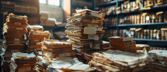 Obraz premium Stacks of Old Books in a Library.