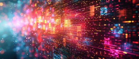 Obraz premium Abstract Digital Background with Colorful Lights and Bokeh.