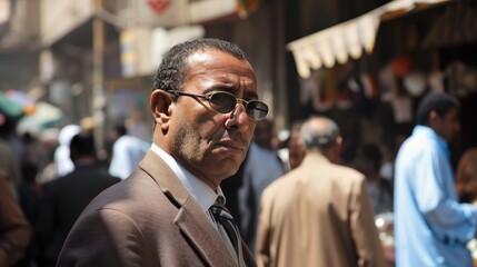 Modern Egyptian Businessman Networking at Trade Fair in Alexandria