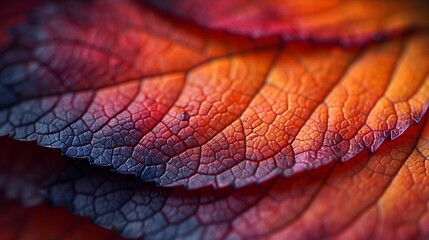 A detailed close-up of autumn leaves, with vivid colors of red, orange, and yellow, highlighting the veins and texture, capturing the rustic and organic feel of nature, hd quality, natural look 