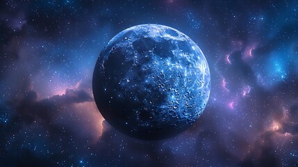 Obraz premium A dreamy celestial wall background featuring a crescent moon and constellations, set against a backdrop of vibrant nebulas and twinkling stars, rich hues of blue and violet, creating an otherworldly 