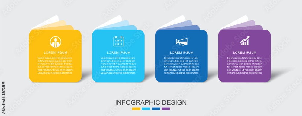 Wall mural 4 data infographics paper book template. illustration business abstract background.