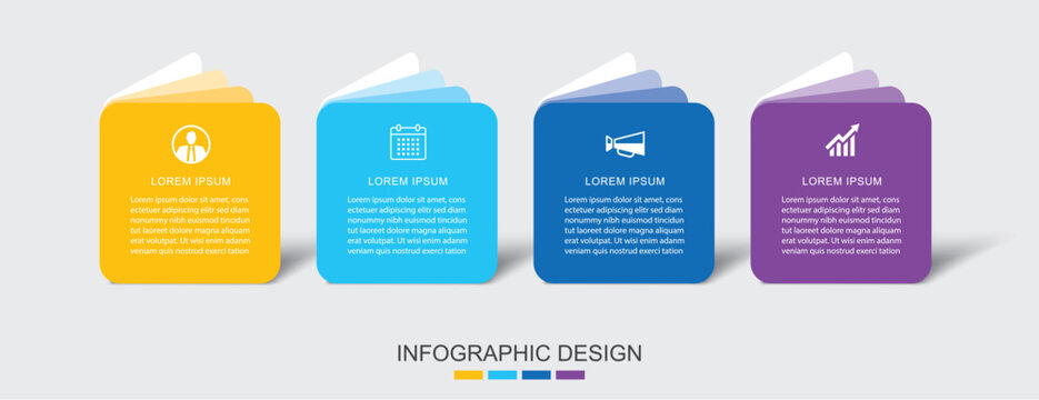 4 data infographics paper book template. Illustration business abstract background.