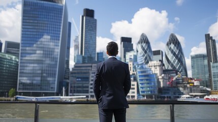 Fototapeta premium Successful British Businessman Networking at Financial Conference in Canary Wharf