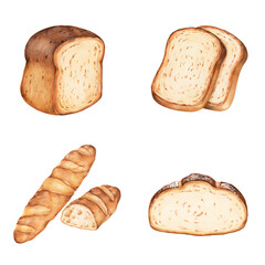 Fresh bread png golden brown illustrated mixed