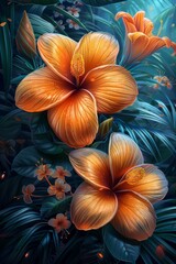 Obraz premium Elegant Abstract Orange Flowers Picture Frame