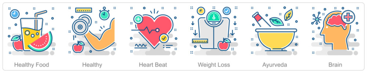 A set of 6 Medical icons as healthy food, healthy, heart beat