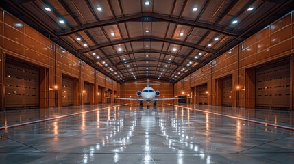 Fototapeta premium Private Jet in a Modern Hangar