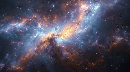 A serene celestial wall background with swirling galaxies and shining stars, deep blues and purples, highlighting the ethereal beauty of the night sky, creating a peaceful and mystical atmosphere