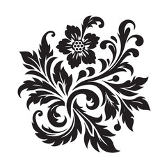 Silhouette of Floral Ornament Icon Isolated in White