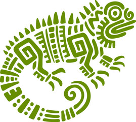 Mayan or Aztec totem symbol of iguana or chameleon, Maya and Inca tribal vector icon. Ancient Mexican culture and art of native Mayan and ethnic Aztec, reptile lizard totem symbol for tribal tattoo