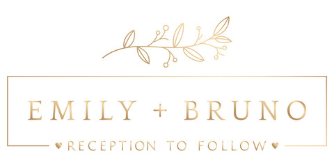 Png wedding invitation badge with groom and bride’s names golden elegant style