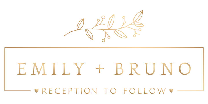 Png wedding invitation badge with groom and bride’s names golden elegant style