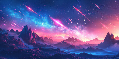 Naklejka premium A beautiful, starry sky with a pink and blue background