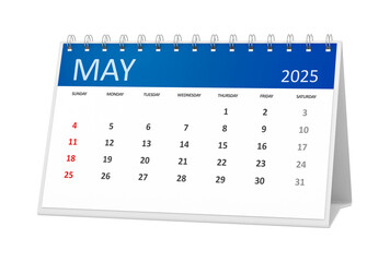 table calendar 2025 may isolated on transparent background