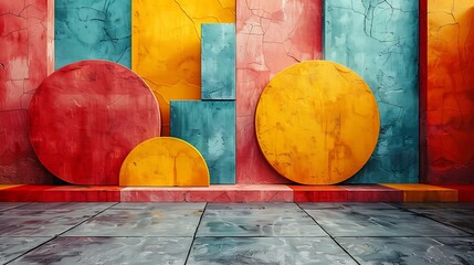 A stylish wall background showcasing abstract geometric patterns, with a blend of vibrant and subdued colors, minimalist and refined design, crisp lines and shapes, smooth and glossy finish