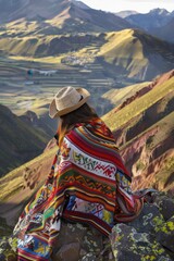Vibrant Peruvian Ponchos: Traditional Andean Garments Against Majestic Backdrop