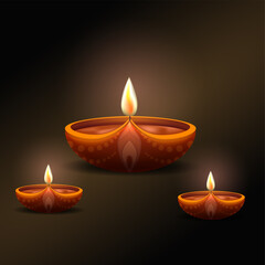 illustration of Indian festival Diwali lamp or Diya pattern on dark background 