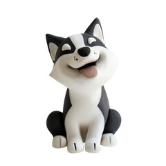 Obraz premium Cute cartoon husky dog figurine with a happy expression, perfect for children's artwork, toy design, or playful digital illustrations.