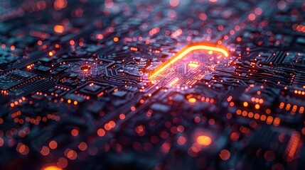 Glowing Lock Symbol on Circuit Board