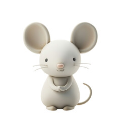 Obraz premium Cute cartoon mouse character, rendered in 3D with neutral colors, perfect for children's book illustrations, animations, and digital art.