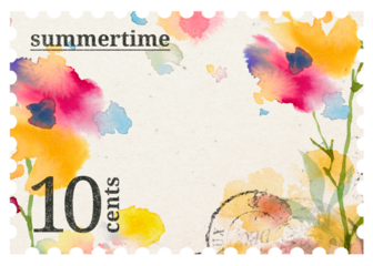 PNG watercolor floral postage stamp, aesthetic collage element, transparent background