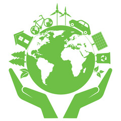 Ecology concept illustration.The globe in hands on a white background.