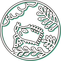 カラーシャドウの円形ミニ花札　文月　萩　猪　7月　萩に猪