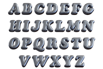 Y2K 3d silver metal Glitter Alphabet 3d Font