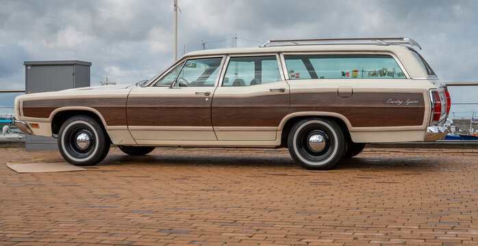 Lelystad, The Netherlands, 16.06.2024, Classic Ford LTD Country Squire from 1970 at The National Old timer Day