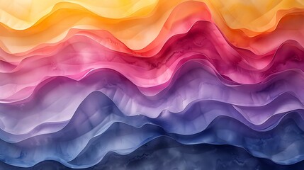 Fototapeta premium An abstract wall background with watercolor patterns, featuring flowing waves of pastel yellows and purples, creating a harmonious and soothing feel, soft transitions and delicate textures
