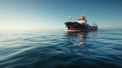 Obraz premium A cargo ship sailing on the sea. Make the cargo ship bigger.