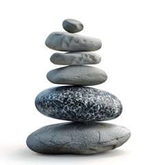 Fototapeta premium Pyramid of sea pebbles. Isolated on white background. Life balance and harmony concept