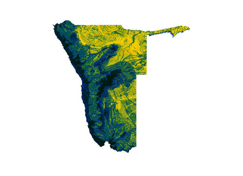 Namibia map with the flag Colors yellow green Blue and Red Shaded relief map 3d illustration
