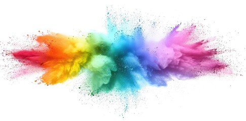 Craft an image with a vibrant and dynamic explosion of colored powder against a stark white background.