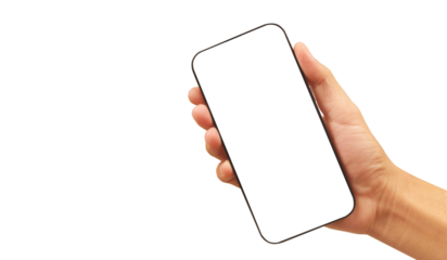 Hand holding smartphone device and touching screen