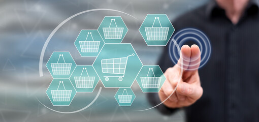 Man touching an online shopping concept