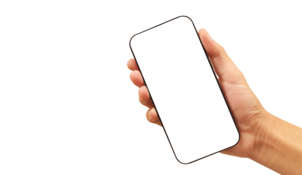 Hand holding smartphone device and touching screen