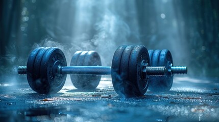 Dumbbell in Smoky Outdoor Setting