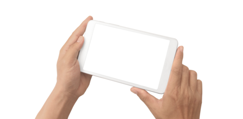 Hand holding smartphone device and touching screen