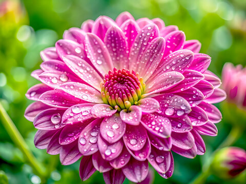 Close Up of white pink flower in the garden with raindrops, Dahlia pinnata is a species in the genus Dahlia family Asteraceae, It is species of the genus and is widely cultivated, Floral background.