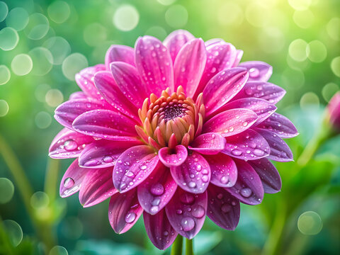 Close Up of white pink flower in the garden with raindrops, Dahlia pinnata is a species in the genus Dahlia family Asteraceae, It is species of the genus and is widely cultivated, Floral background.