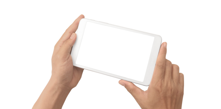 Hand holding smartphone device and touching screen