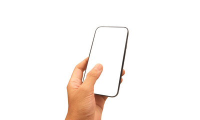 Hand holding smartphone device and touching screen