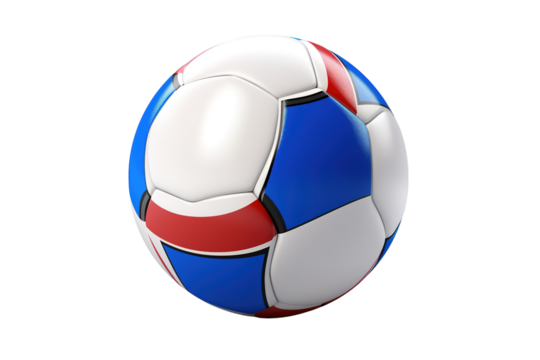 A Blue, White, and Red Soccer Ball Ready For The Game on a Clear PNG or White Background.
